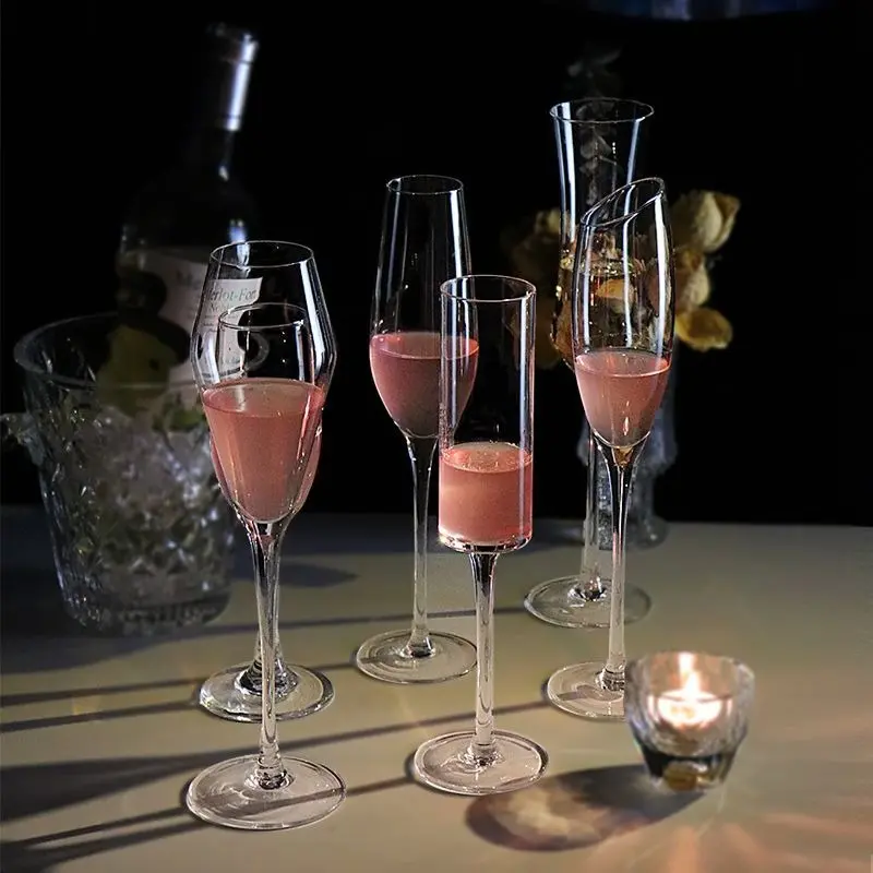Light luxury champagne glass high value transparent glass goblet cocktail wine glass home restaurant cup set Premium Drinking Glasses