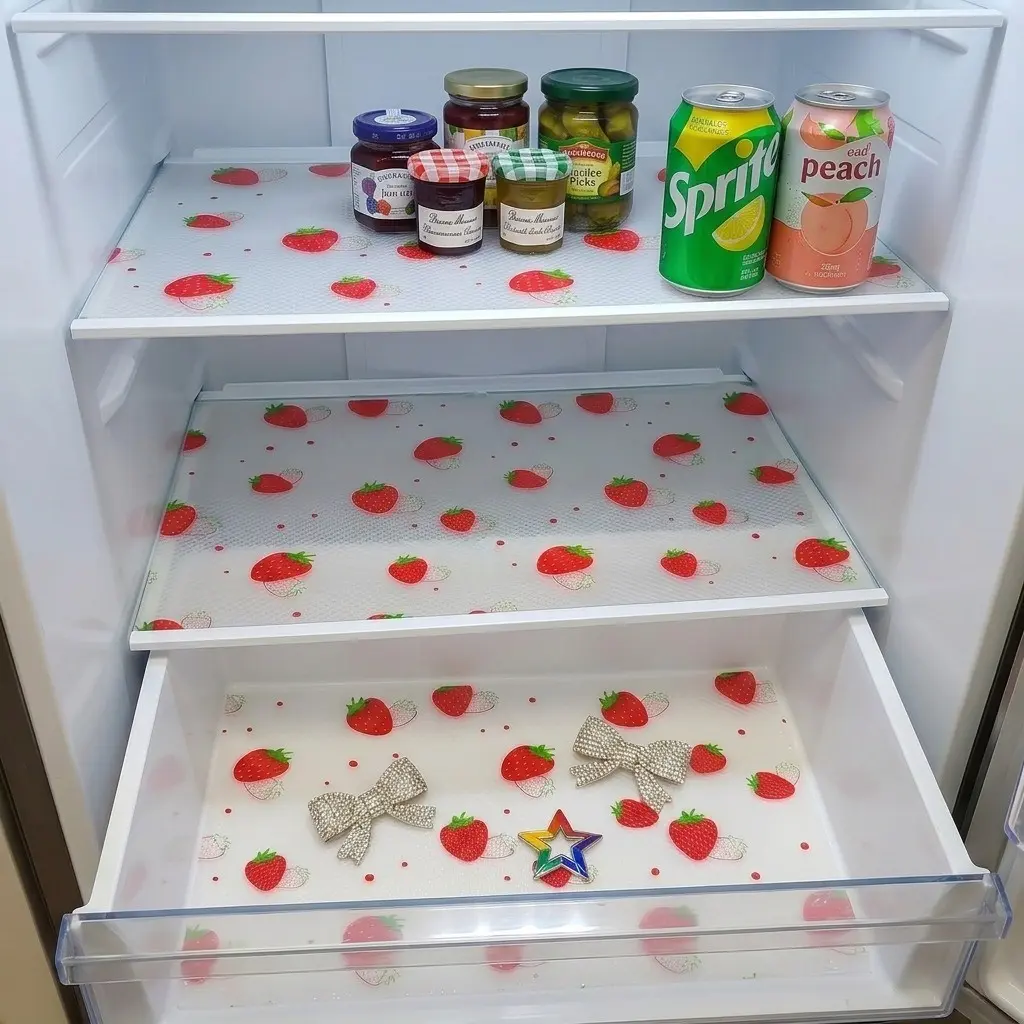 4pcs/8pcs Fridge Liners, Moisture-Proof & Non-Slip, Washable & Reusable, Versatile Use, Eva Material, Strawberry Pattern, Kitchen Decor, Drawer Pads, Cabinet Mats
