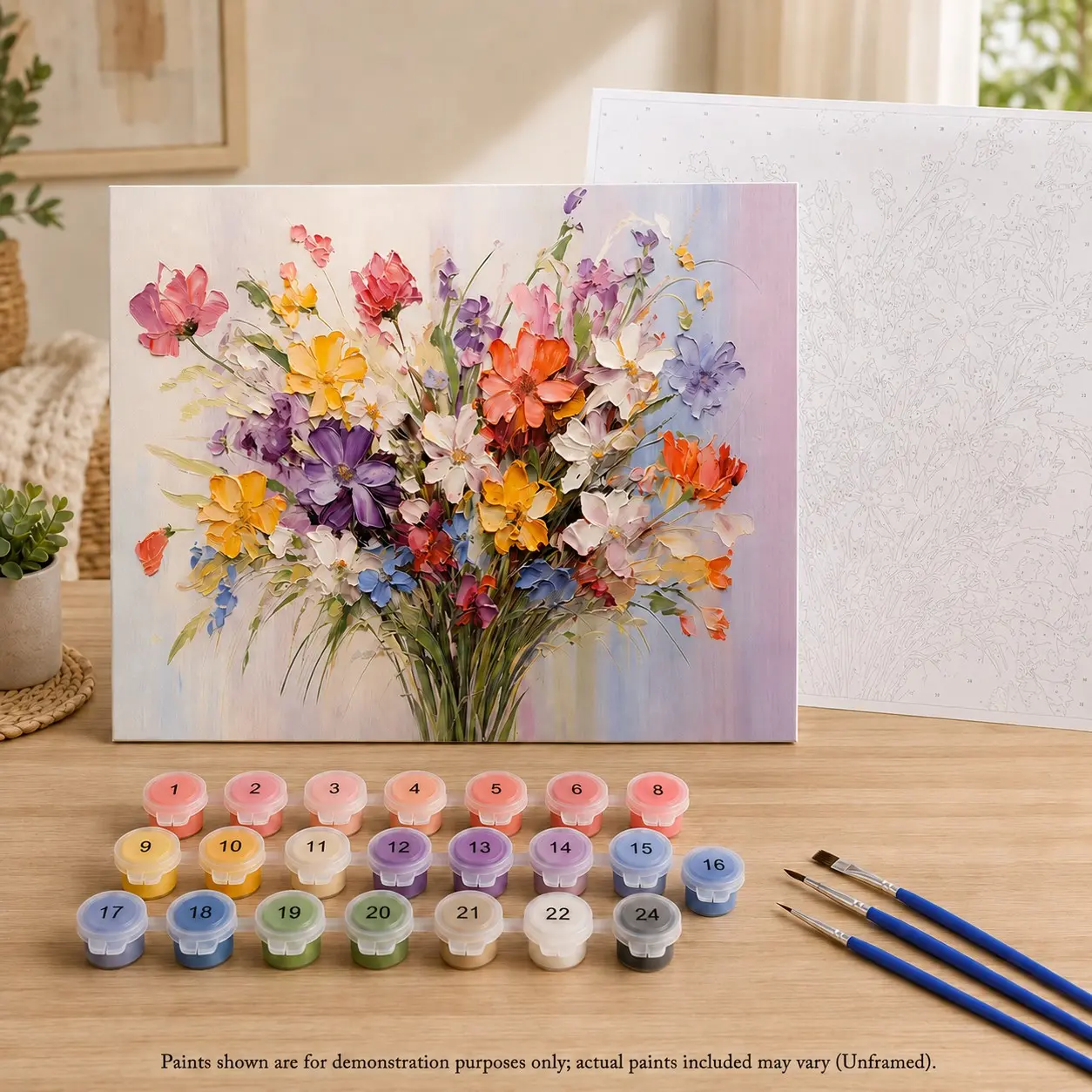 DIY Paint by Numbers Kit, Colorful Bouquet Art Style, Acrylic Paint Set, 16x20in, Includes Canvas, Paints, Brushes, No Frame, Adult Relaxation Craft, Home Decor