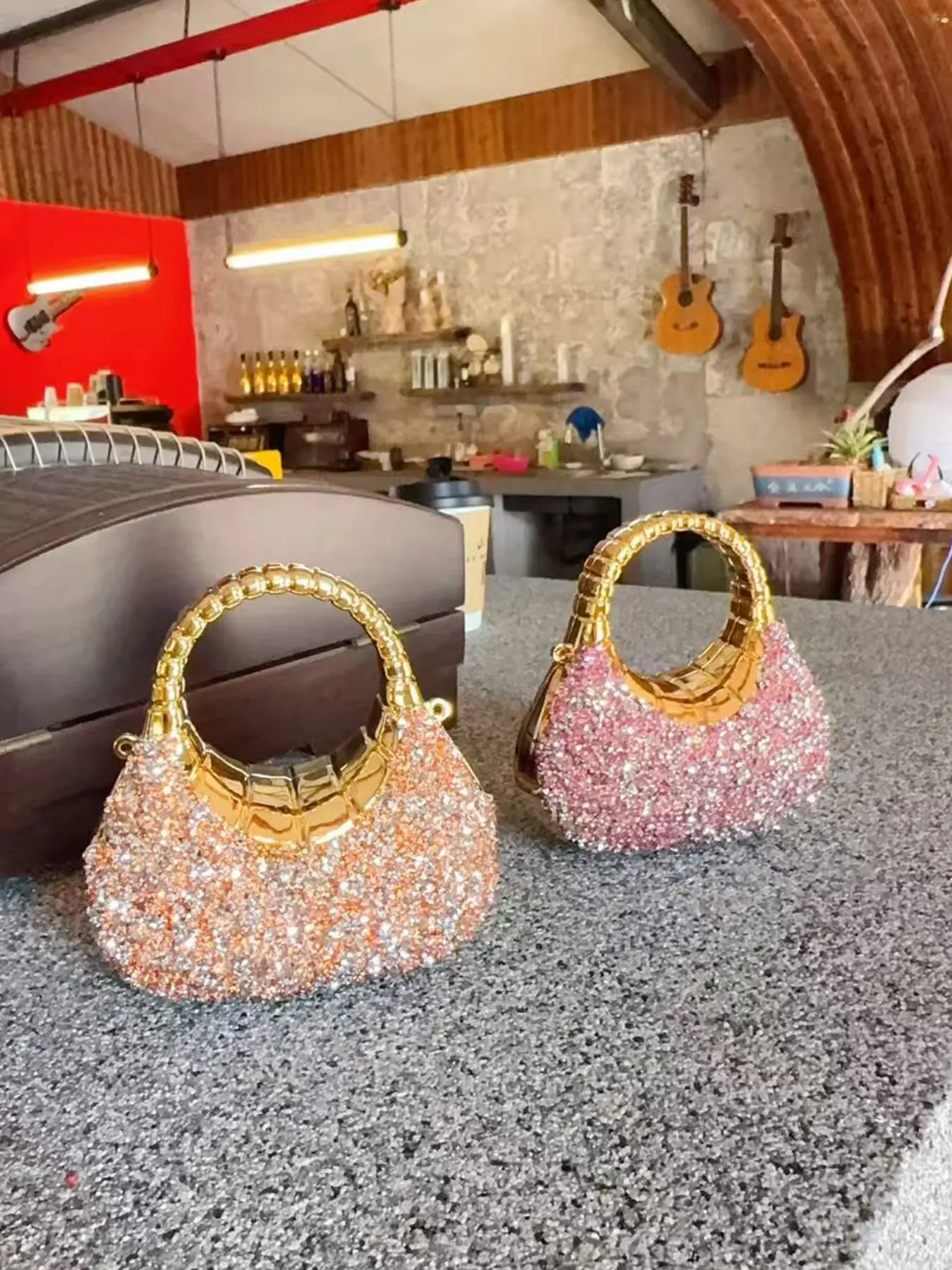 Shiny Rhinestone Mini Crossbody Purse Clutch, Sequin Evening Clutch, Metal Bead Handle Small Shoulder Bag, Women's Party Wedding Nightclub Mini Bag