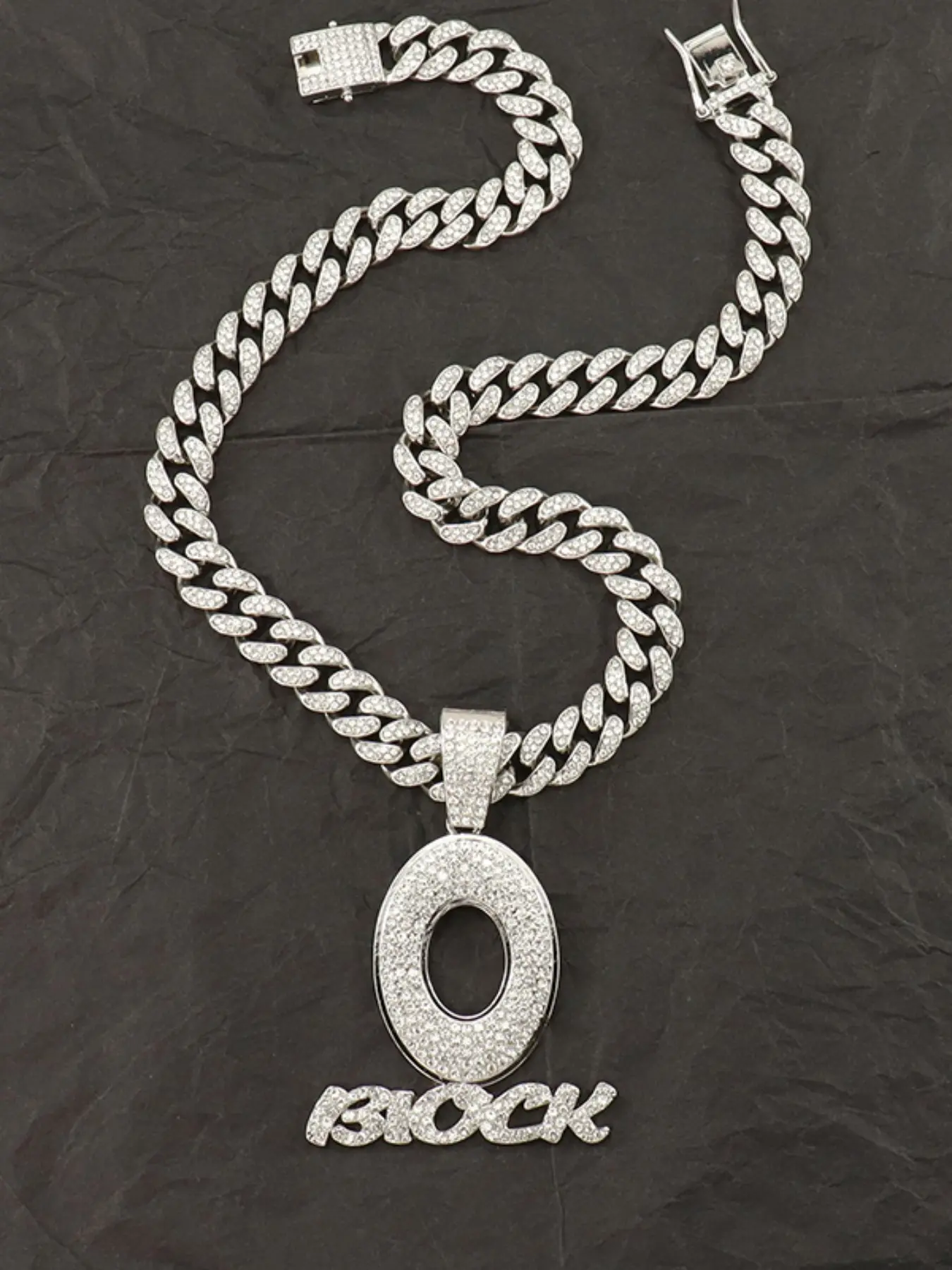 Men's Fashion Zircon Letter Pendant Necklace, Hip-Hop Trendy Full Drill Oblo Block Design, Simple Daily Wear Jewelry, Chain Necklace