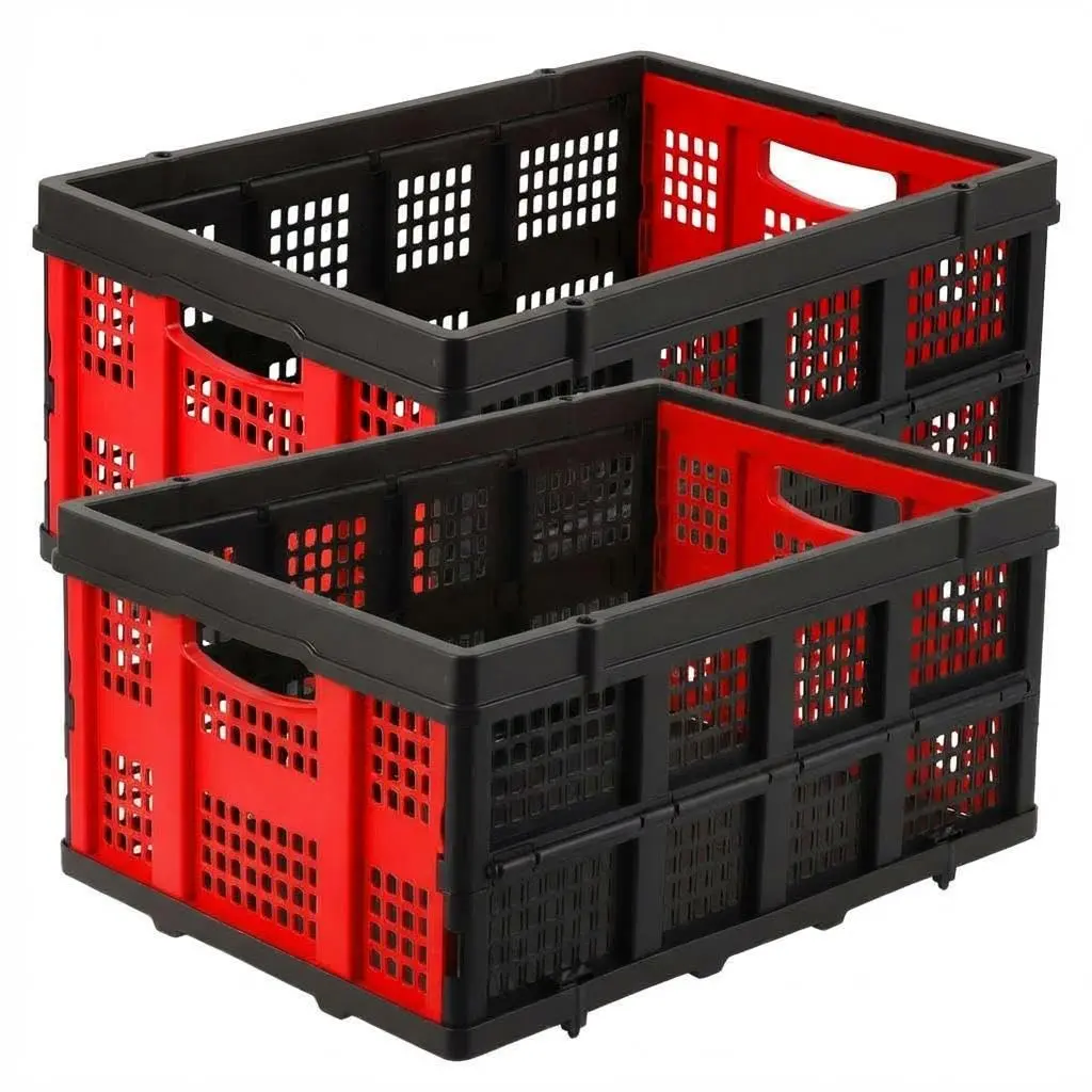 Heavy Duty Modern Rectangular PVC Laundry Baskets - Compact Red Plastic Organizer Bins for Home Organization - Stackable, Multi-Purpose Crates (2/3 Pack), Room