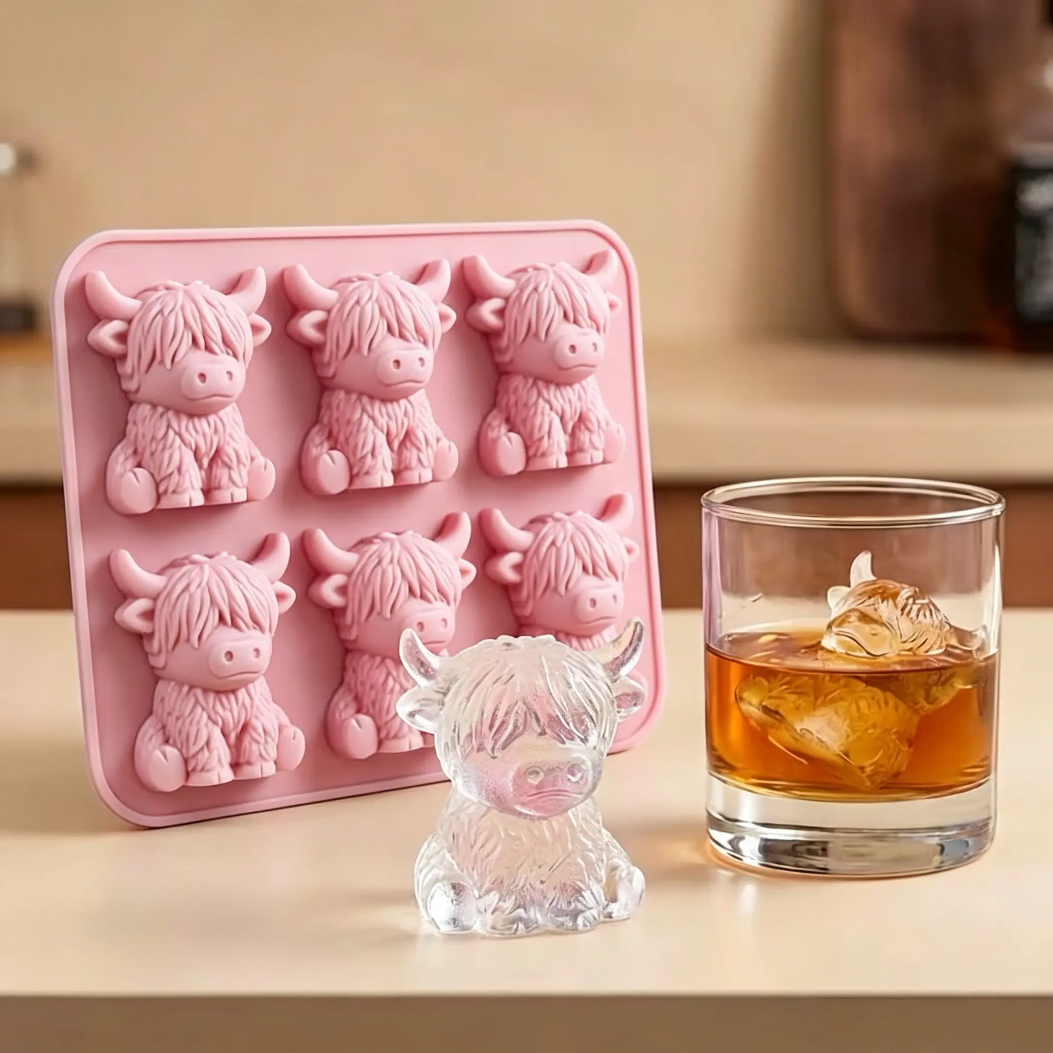 6-Compartment Cute Highland Cow Silicone Mold, Non-Stick Baking Tool, Ideal for Cookies, Chocolate, Fondant, DIY Ice Cube Molds, Reusable Chocolate Mold