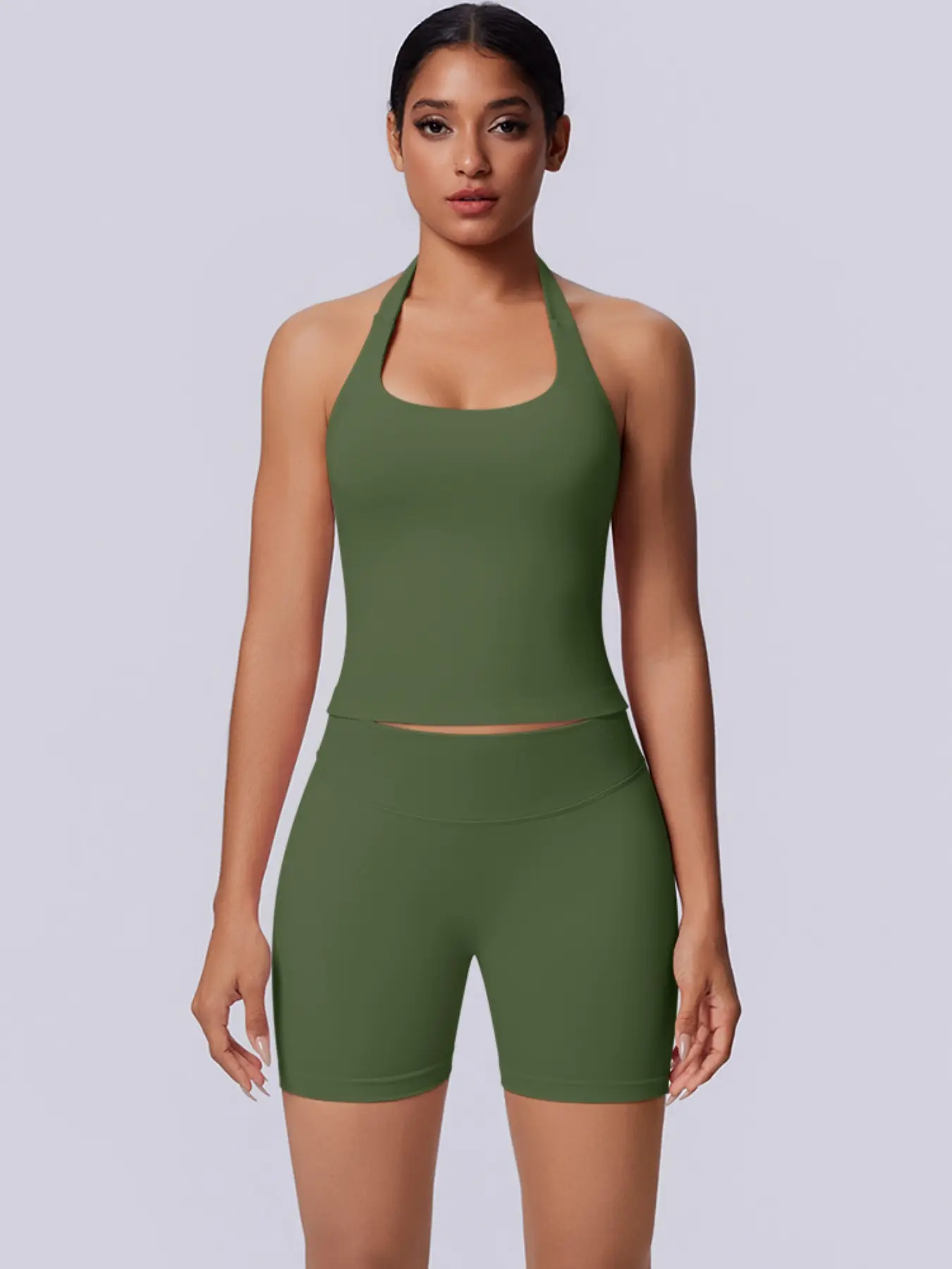 Women's Sport Training Set, Halter Backless Sports Bra Tight Shorts, High Elastic Breathable Fitness Wear Ideal for Yoga Running Pilates, Activewear Workout Set, Fitness Clothing, Exercise Clothing Set, Gym Workout Sportswear