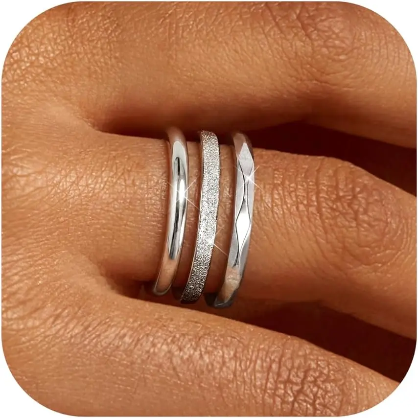 3 count 2mm Stainless Steel Women's Stackable Eternity Ring Band Engagement Wedding Ring Set 4-9
