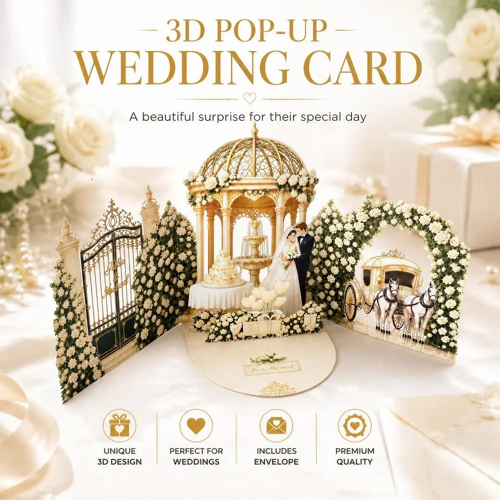 Luxurious 3D Wedding Card with Envelope, Garden Wedding Greeting Card, Ideal for Engagement, Anniversary Gifts, Elegant Floral Design