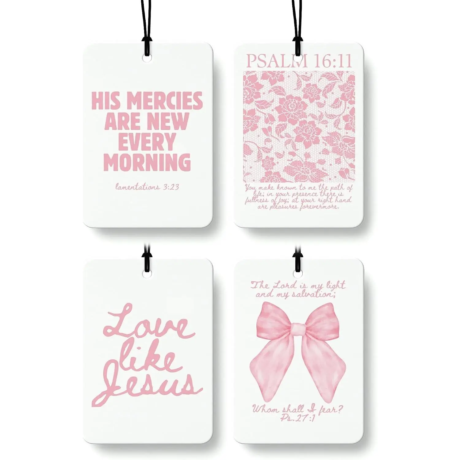 Pink Christian Car Air Freshener 4 Pcs, Girly Pink Bow Floral Religious Hanging Air Freshener for Cars Closet Drawer Books, Cute Preppy Christian Car Accessories Mirror Decor for WomenGift