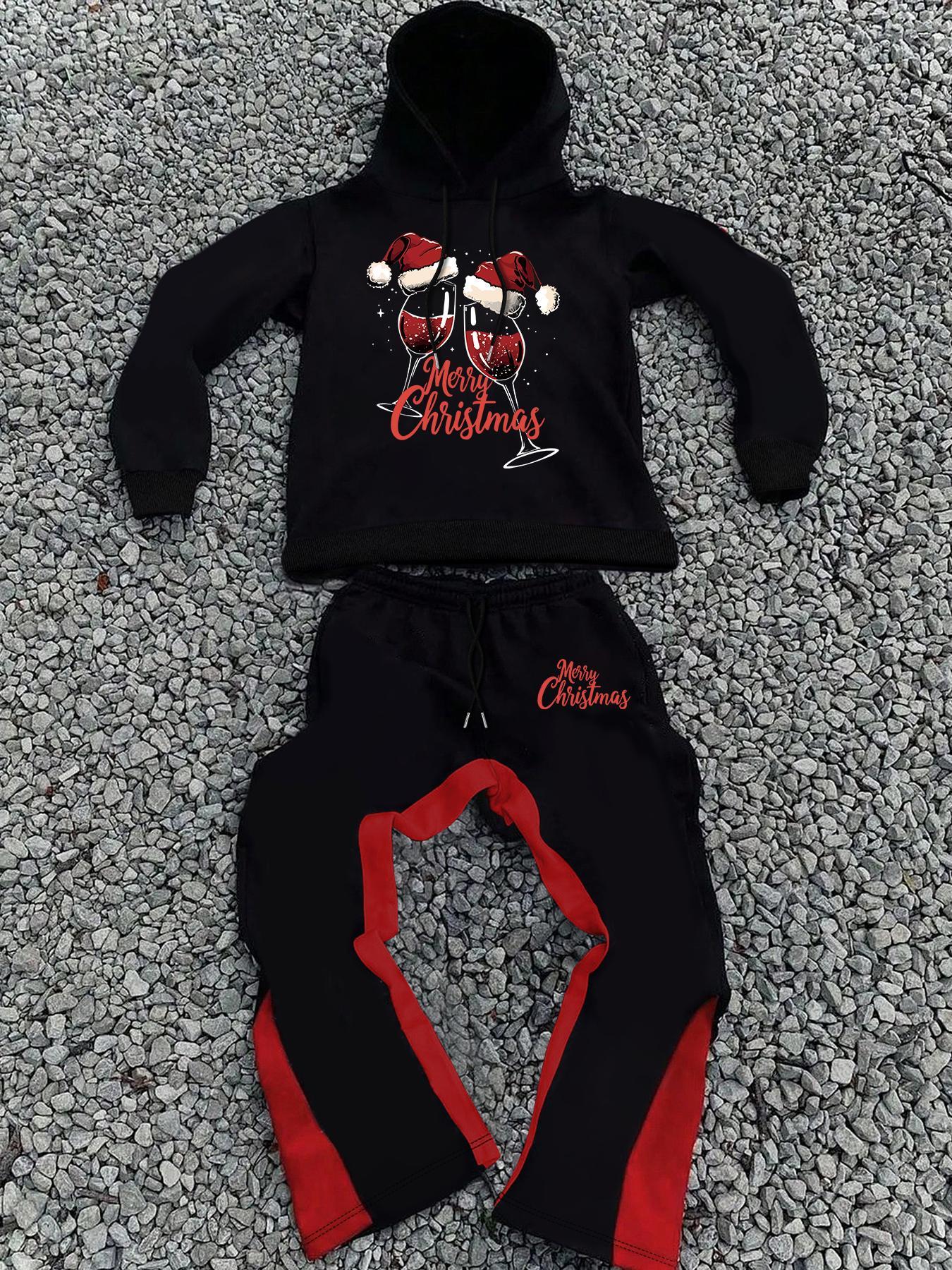 Two-piece Set Men's Fire and  Letter Print Drop Shoulder Hoodie & Elastic Waist Sweatpants, Regular Fit Casual Fashion Cozy Breathable Two Piece Outfits for Daily Workout Running, Men's Clothes for Fall & Winter