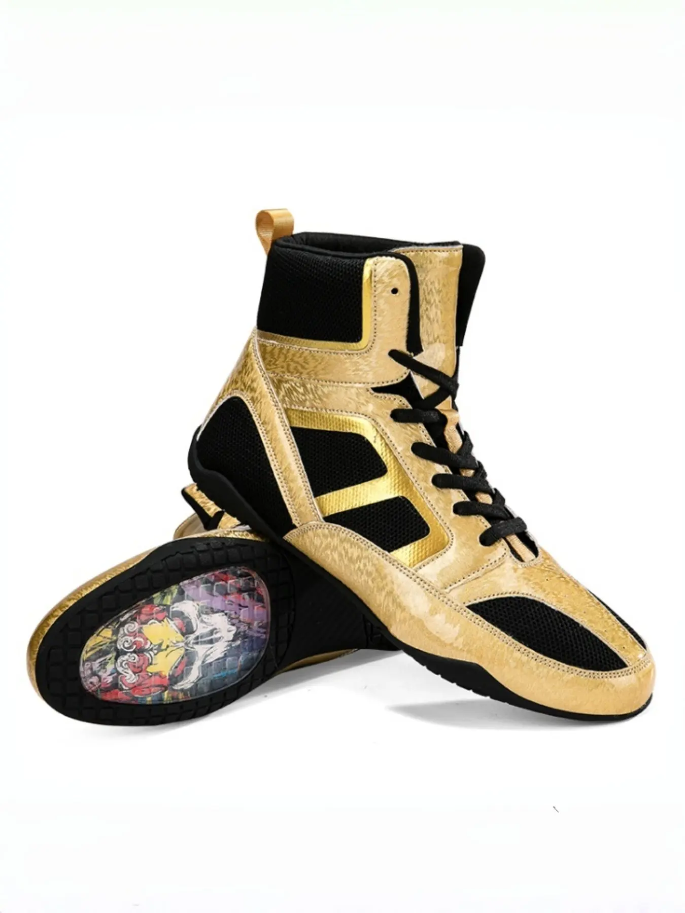 Men's Professional High-Top Sporty Boxing Shoes, Lightweight Anti-Slip Rubber Sole, Wrestling Shoes, Shock Absorption, Breathable, All Seasons