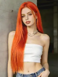 28 Inch Long Straight Synthetic Wig Ginger Color Middle Part Wig, Heat Resistant Hair Replacement Wig for Women Daily Party Cosplay Valentine's Day