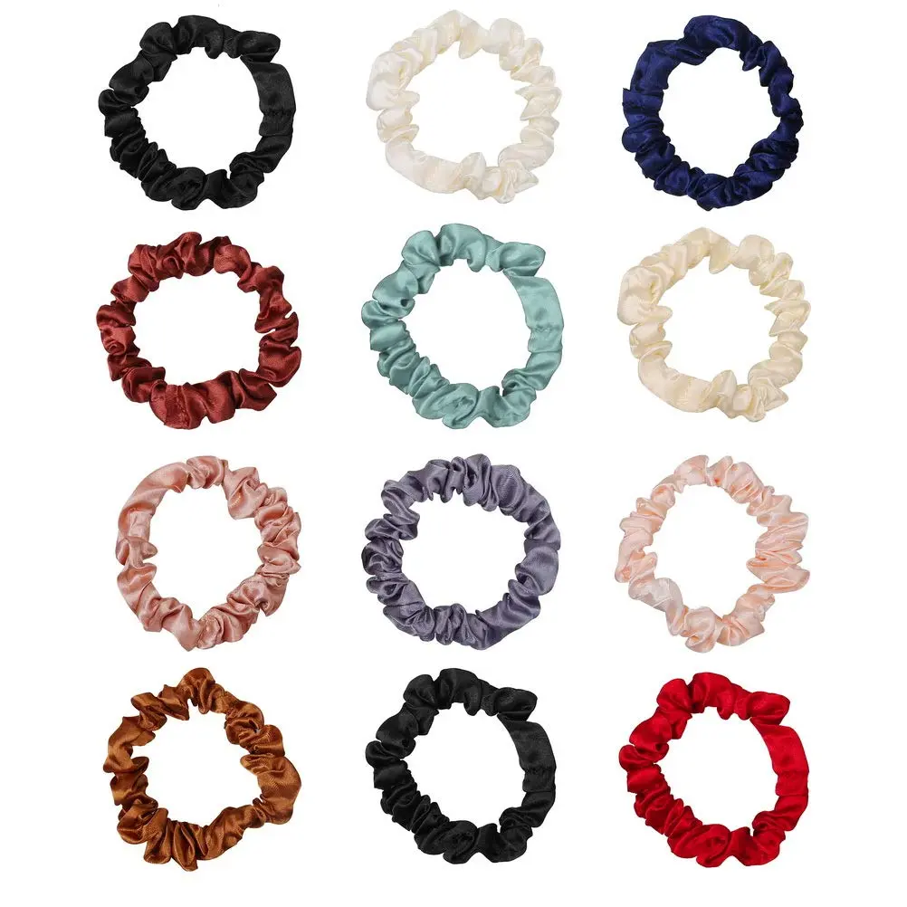 12 count Satin Elastic Hair Accessories - Comfortable Silk Scrunchies, Skinny Ties for Wedding, Teen Girl Trendy Gifts | Soft Satin Fabric, Gentle Hold, 12  Colors, Daily Wear, Workouts, Gifts For Teens And Women