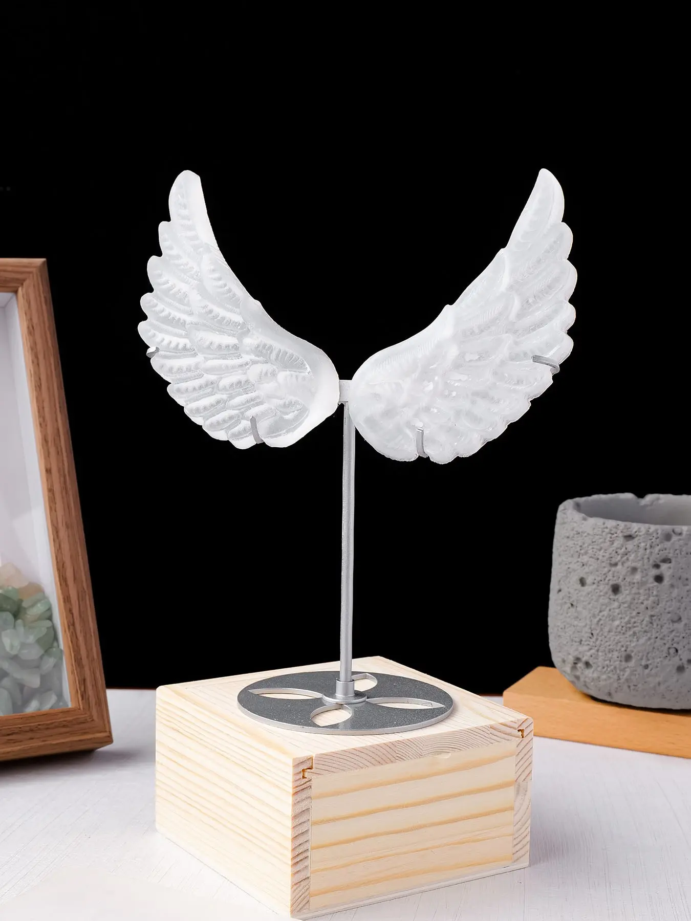 Handcrafted Angel Wings Crystal Statue, Spiritual Healing Desktop Decor, Sculpture Desk Decor, Elegant Gift for Crystal Collectors, Includes Display Stand