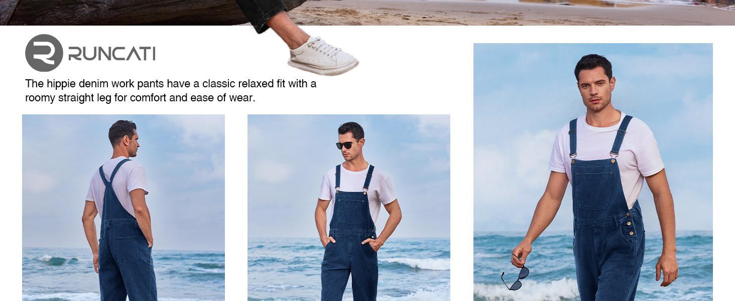 PASLTER Men's Denim Bib Overalls Jeans Fashion Boot Cut Trousers Casual Slim Fit Adjustable Straps Jumpsuit