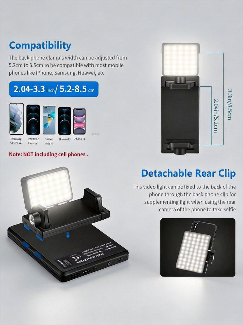 Selfie Light For Phone, Laptop, Tablets Camera Photography Video, With Front & Back Clip, Adjusted 3 LightModes For Phone, lPhon