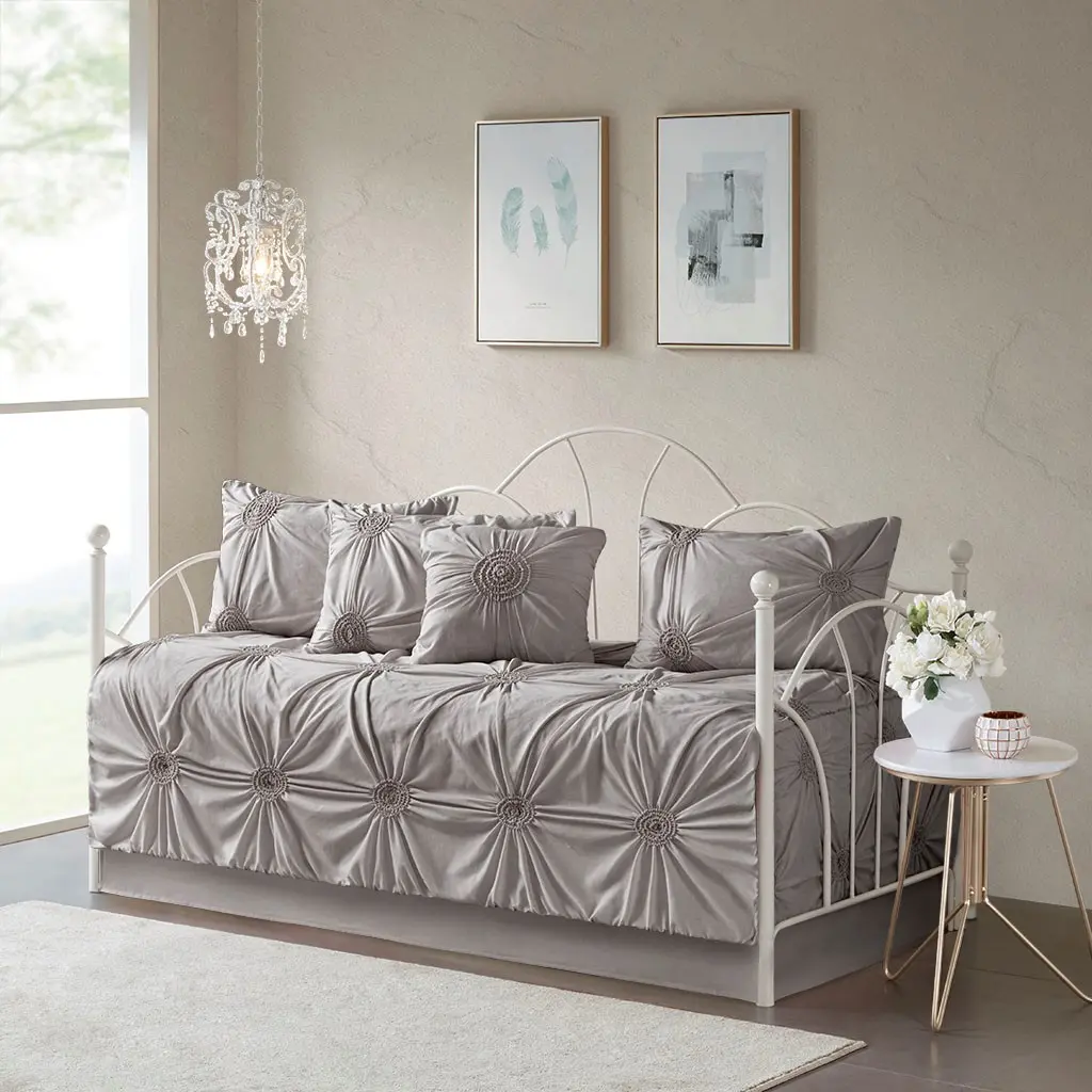 Nokaa 6-Piece Reversible Daybed Cover Set - Twin Size, Dark Gray, Includes Cover, Bedskirt, Shams & Decorative Pillow, Soft Polyester, Machine Washable