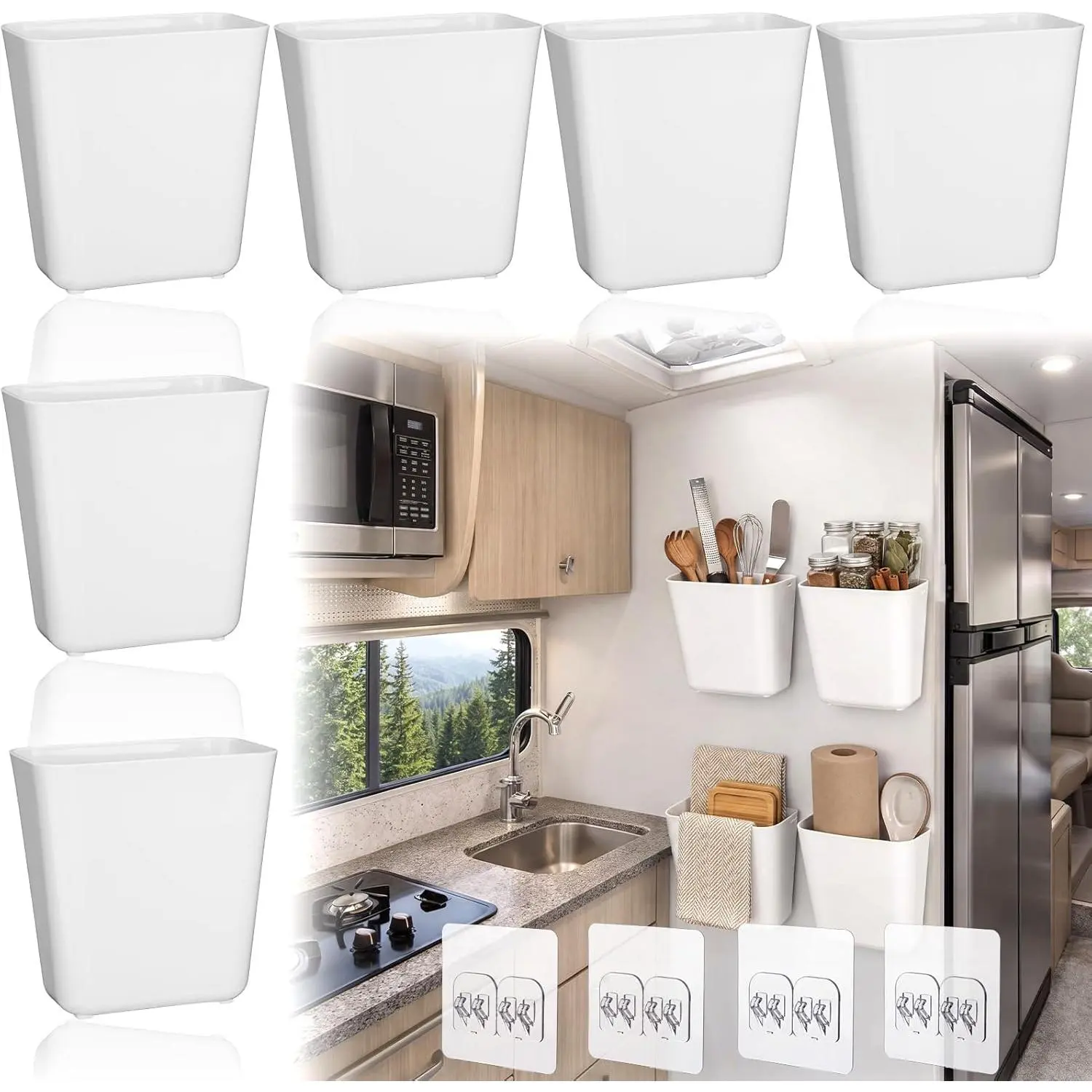 6 Pieces RV Kitchen Cabinet Door Storage Box Camper RV Accessories Organizer Box Self Adhesive Wall Mounted for Camping Wardrobe/Bathroom/Refrigerator Small Items Organizer, Trailers
