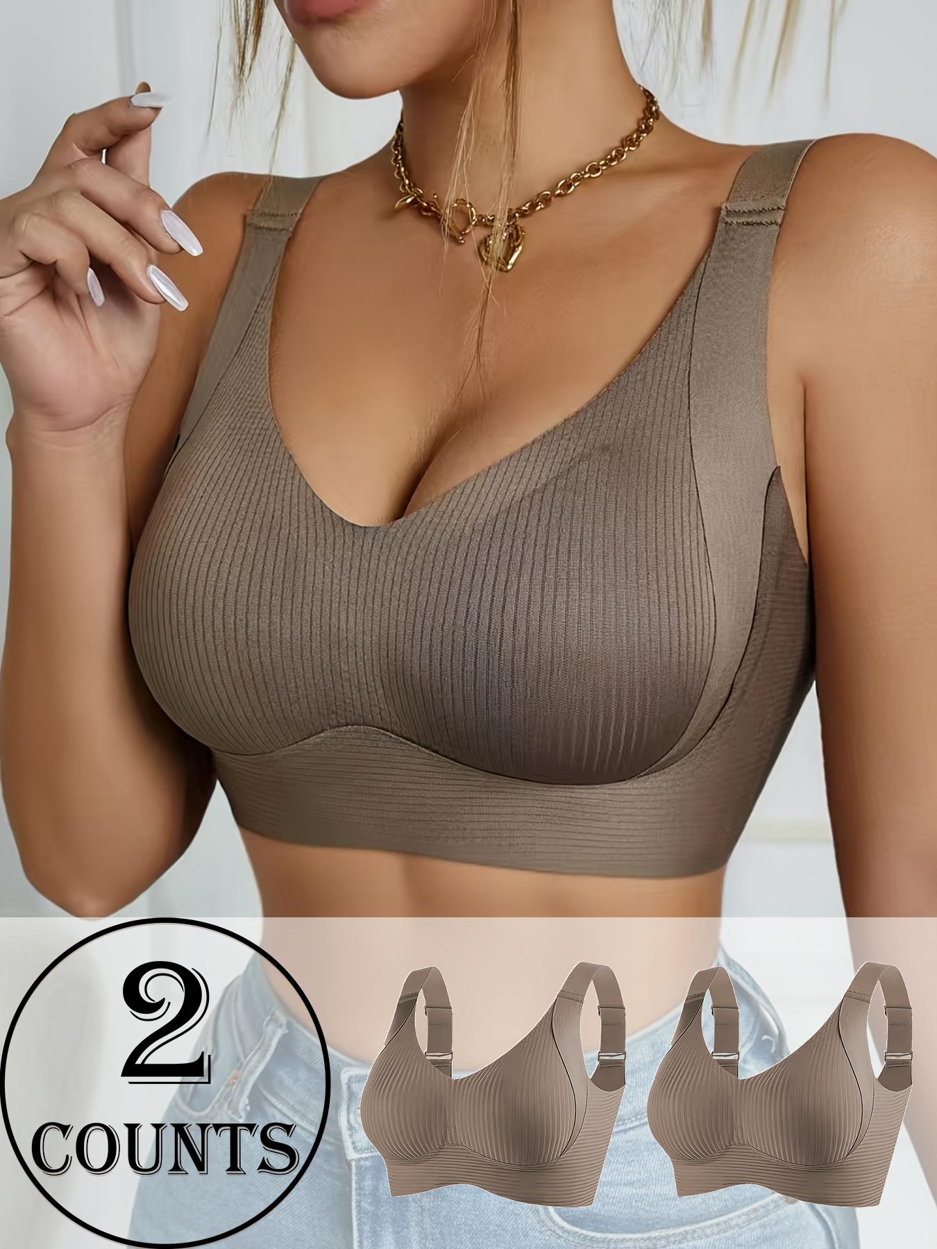 Women's Seamless Wireless Bra, Adjustable Wide Straps, Comfortable Breathable Lingerie, Medium Support, Casual All-Season Wear