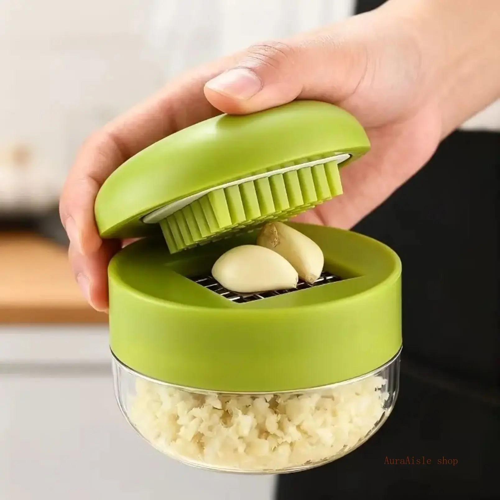 Heavy-Duty Manual Garlic Press And Slicer With Matching Easy-Clean Prep Board, Compact Handheld Food Prep Utensil, Sturdy Dishwasher Safe Plastic Kitchen Gadget For Quick Garlic Mincing And Slicing During Daily Home Cooking Preparation
