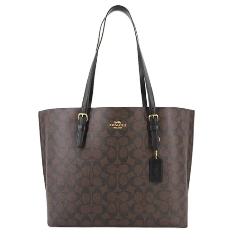 Coach Mollie Tote Bag for Women – Vintage Equestrian Logo, Leather, Deep Brown Monogram