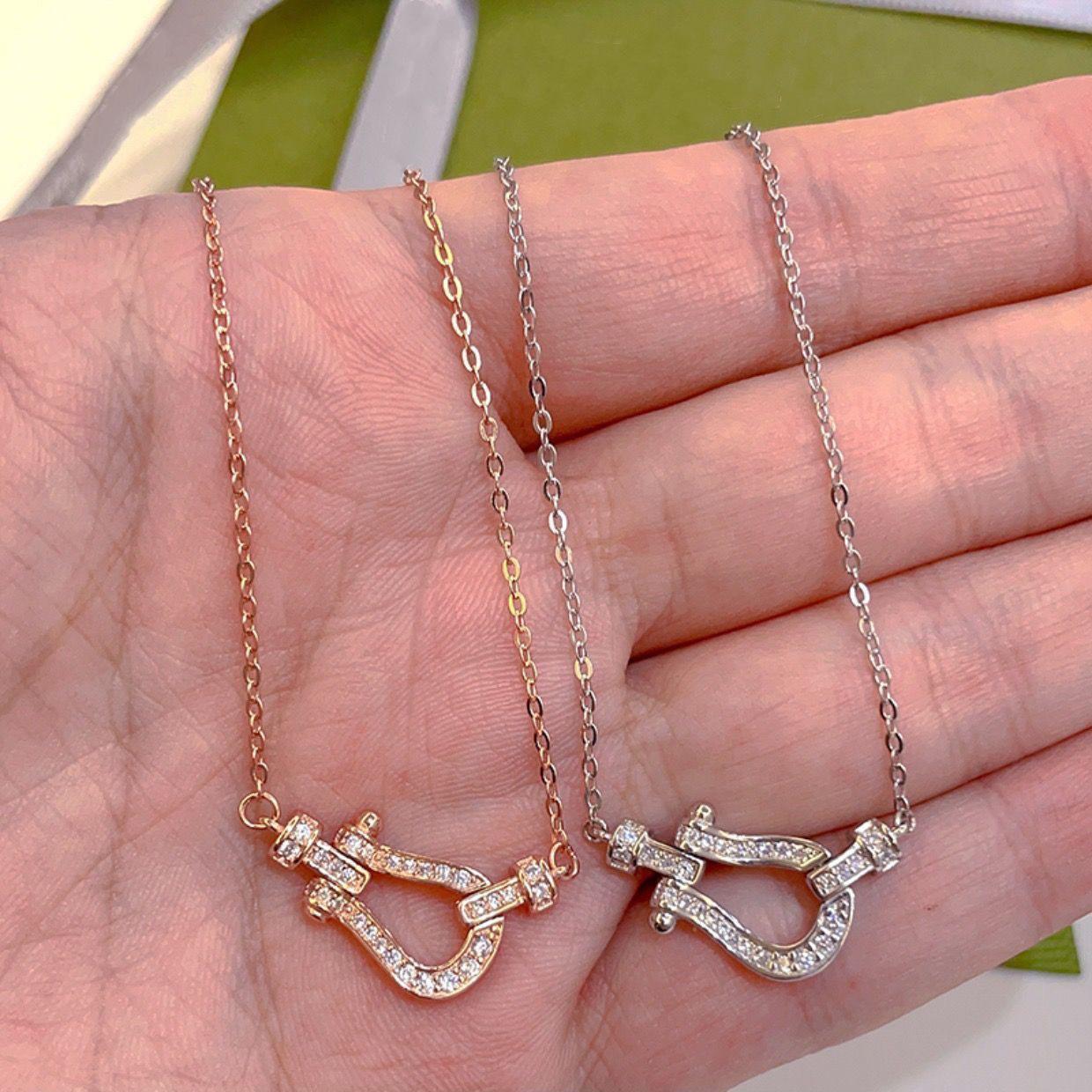 This is a popular European and American horseshoe buckle necklace that is versatile for women, exuding a sense of high-end sophistication. It features a slightly inlaid, niche, and luxurious heavy industry collarbone chain