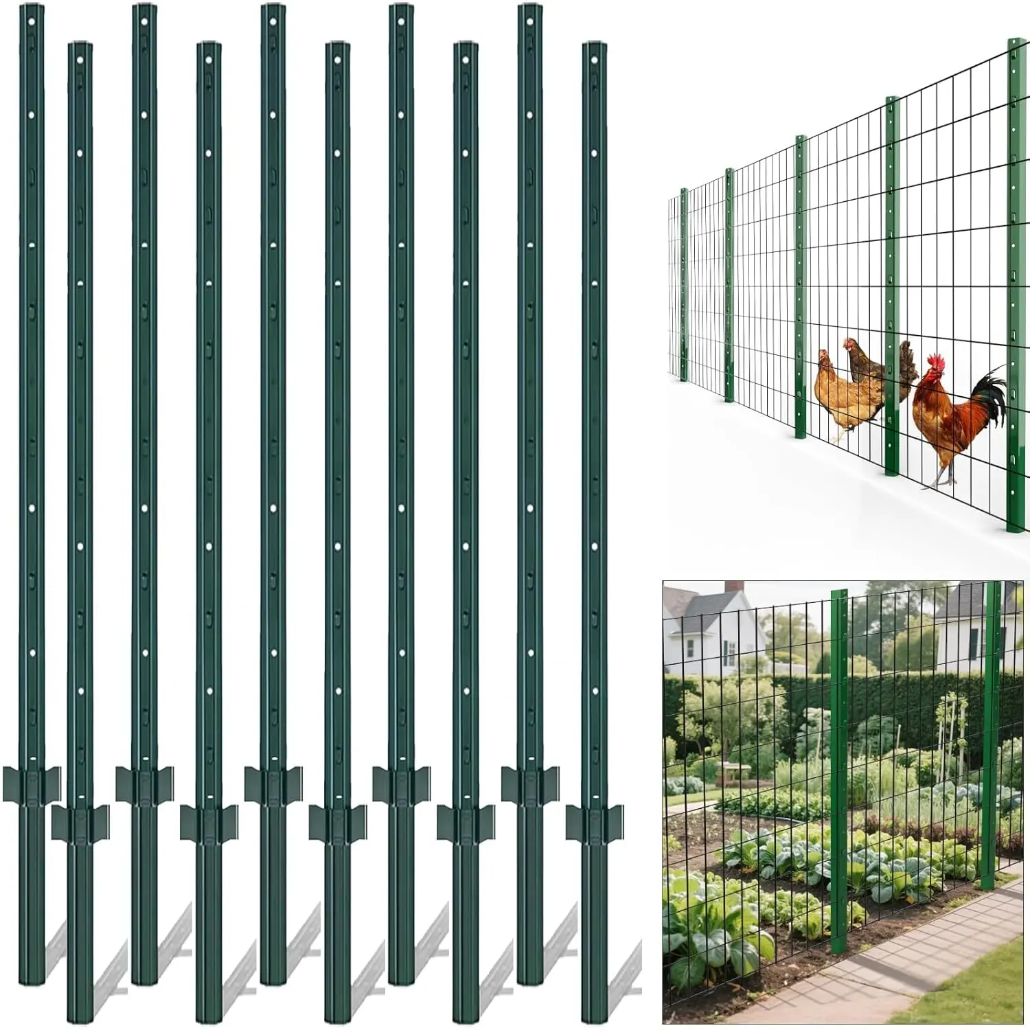 GARVEE Fence Posts 4.8 Feet - Pack of 10 Metal U-Post Fence Poles, Sturdy Duty Fence Stakes, No Dig Step-In Posts for Garden and Yard Fencing Solutions