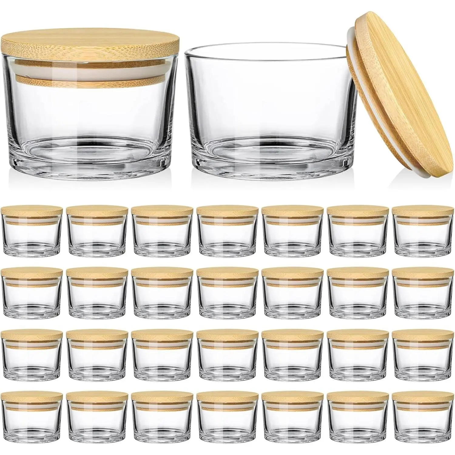 30 Pack 4oz Clear Candle Jars, Small Wide Mouth Glass Empty Jars with Bamboo Lids for Making Candle, Bulk Container