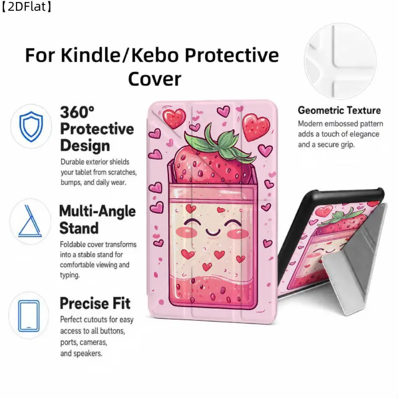 For Kindle/Kobo/Tolino Case, with stand Strawberry Smoothie With Hearts for New Kindle 11Th 2019, for Kindle 11th Generation Case for Kindle 11Th (2022/2024), 6-Inch, 7-Inch Kindle Paperwhite 12Th Generation 2024 Vision Color (2024) /Vision 6 (2021）/Shine