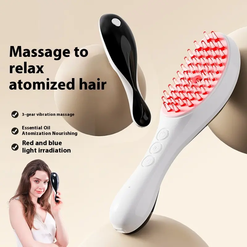 Electric massage comb, hairdressing massage comb for Scalp Health.Type-C fast charging (including 180mah lithium battery).Multi-gear adjustment.Red and blue double light + essential oil mist nourishing + 3d vibration.Compact and portable.