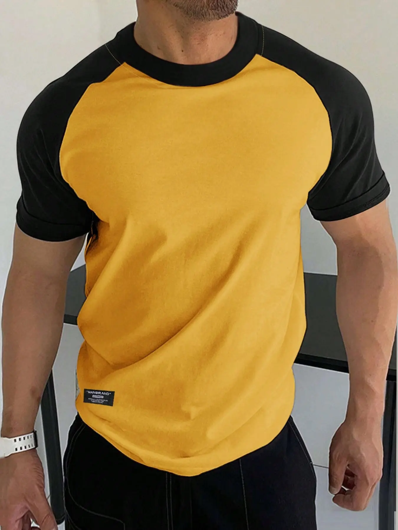 Men's Colorblock Raglan Sleeve Round Neck Short Sleeve T-Shirt, Soft Breathable Sport Tee, Ideal for Daily Workout Running Gym Exercise
