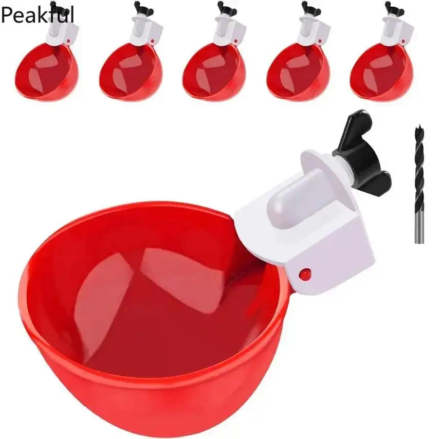 6 Pcs Large Automatic Poultry Water Cups, Leak-Proof Self-Filling Chicken Drinker Set with DIY Hole Opener, Perfect for Coop & Farm, Fresh Water for Ducks, Turkeys & Geese