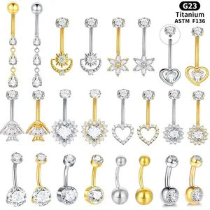 G23 Pure Titanium Butterfly Navel Ring with 5A Zircon Claw Setting Internal Thread Personalized Belly Piercing Jewelry