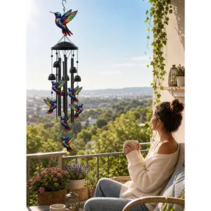 35.4-Inch Metal Spiral Hummingbird Wind Chime with Rainbow Bells, Relaxation-Focused Musical Patio Decor, Ideal Mother's Day Memorial Gift