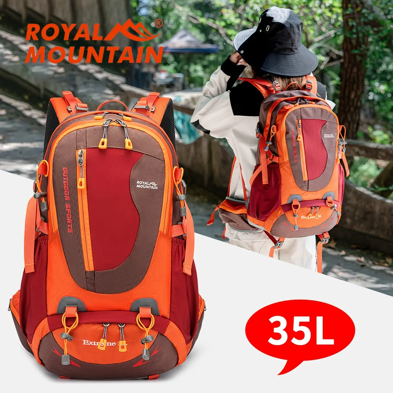 Unisex 35L Lightweight Nylon Sport Backpack (Model 1616-2) with Detachable Straps Carrying System and Rain Cover for Hiking, Camping
