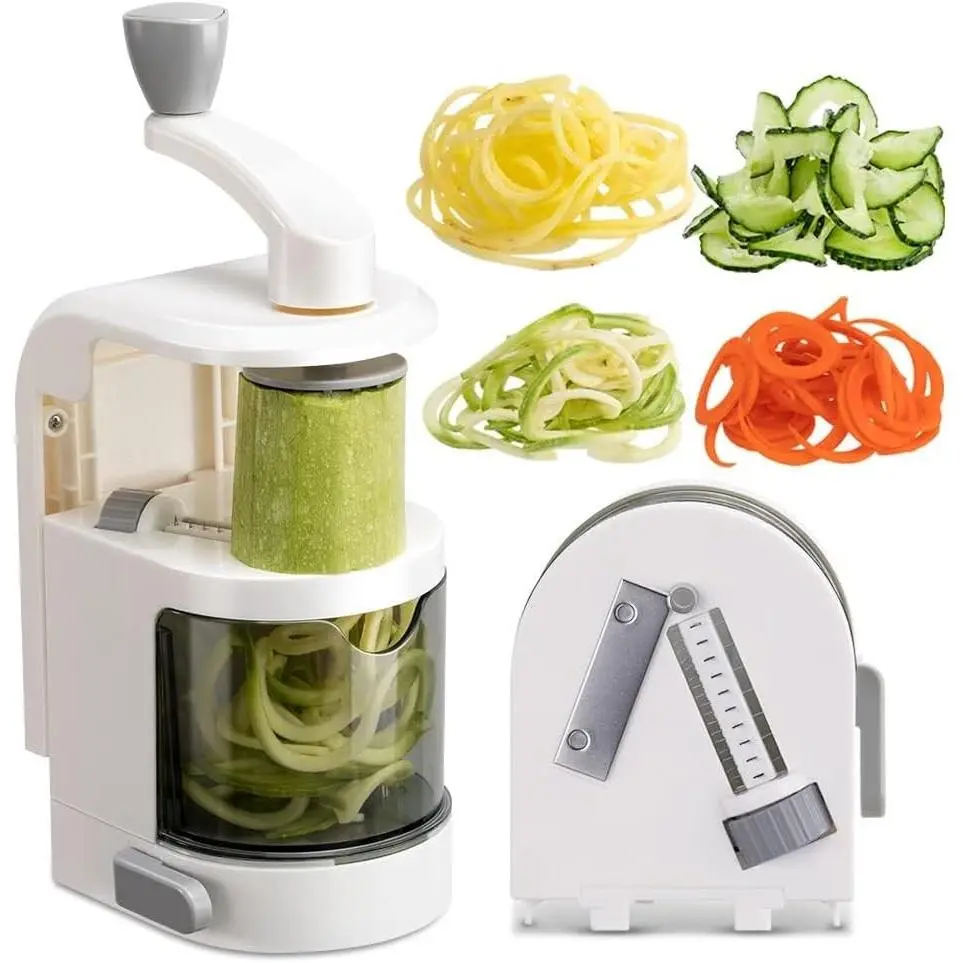 Badelite Vegetable Spiralizer 4-IN-1 Rotating Blade Veggie Spiralizer Zucchini Noodle Maker with Strong Suction Cup Spiral Vegetable Cutter Slicer - White