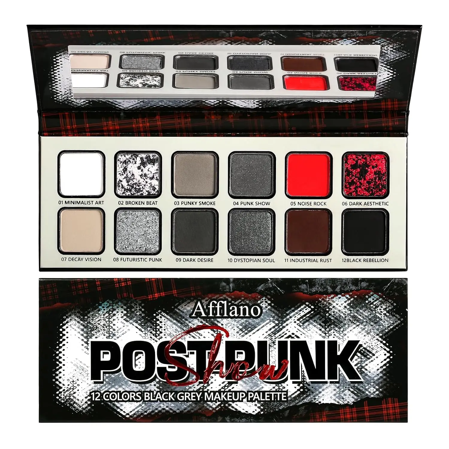 Black Gray Red Goth Makeup Palette, High Pigmented Grey Silver Brown Matte Shimmer Smokey Eyeshadow Palette, 12 Color Long Last Dark Emo Grunge Vampire Eye Shadow for Daily & Halloween Clown,Blendable