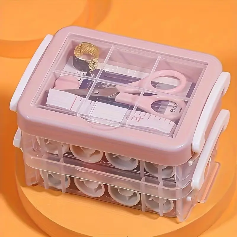 30-Piece Sewing Kit Set, Portable Large Three-Layer Needle Threader Box, Transparent Storage Organizer, Home Sewing Supplies, Diy Set