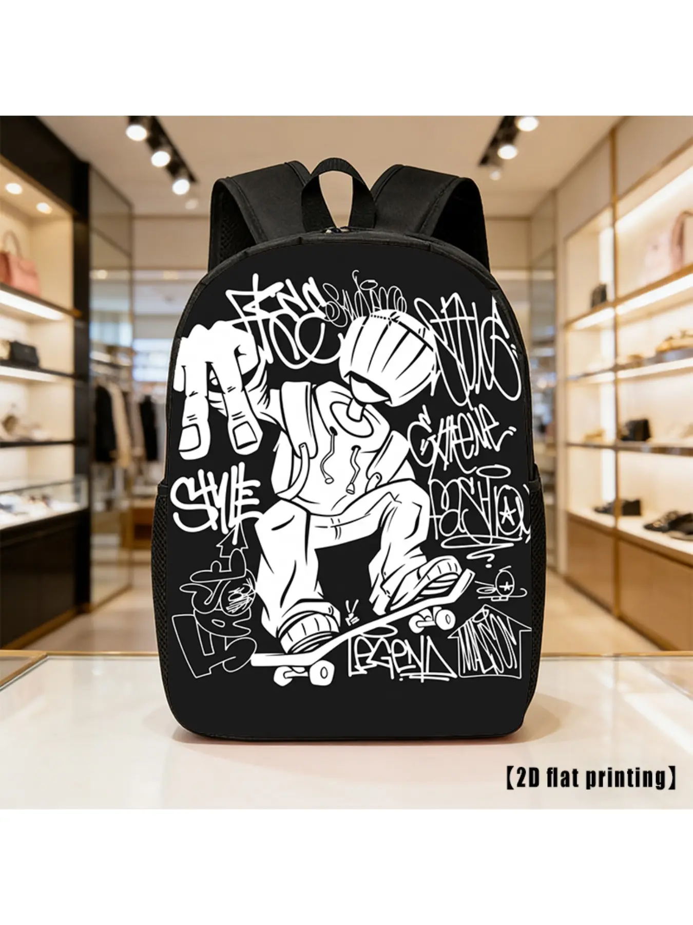A Cartoon-Themed Graffiti Skateboarding Backpack That Is Lightweight And Spacious, Designed for Both Genders with Adjustable Straps And Side Pockets. Perfect for Everyday Use, Commuting, And Various Activities. Great for Hiking, Climbing, And Adventures