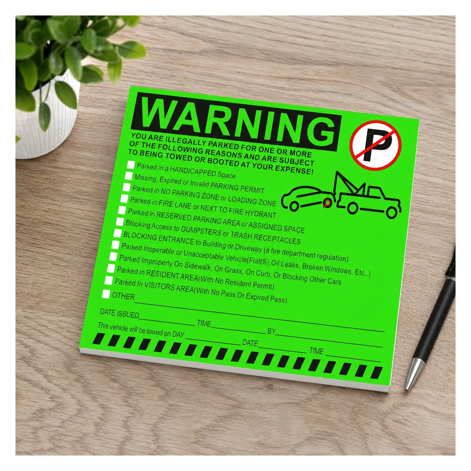 Illegal Parking Warning Stickers - Vibrant Green Parking Violation Notice Decals for Car Windows - Strong Adhesive - 50 Pcs, 5.5 x 7.5 inchesGift