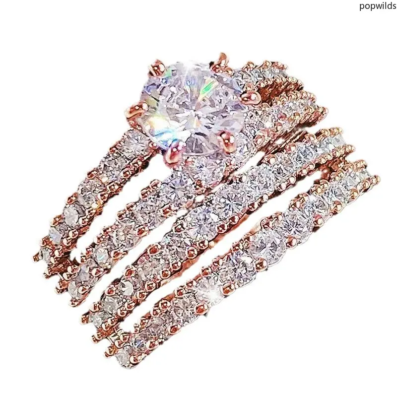Hollow Double Layer Zircon Stackable Engagement Ring Set For Women, Sparkly Diamond Wedding Ring Elegant Dinner Banquet Bridal Finger Jewelry Gift