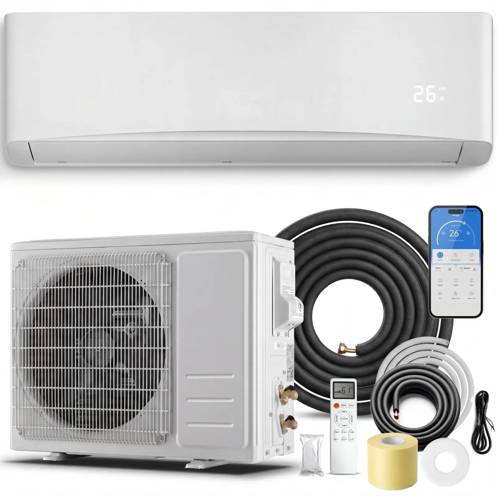 Garvee 9000 BTU WiFi Mini Split Air Conditioner with Heat Pump, 17 SEER