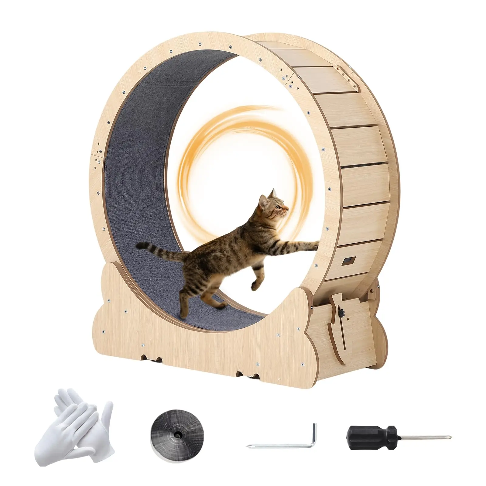 35.9" Cat Running Wheel – Silent, Sturdy Wood Design – Non-Slip Carpet Track – for All Indoor Cats – Weight Management & Exercise – Easy Assembly
