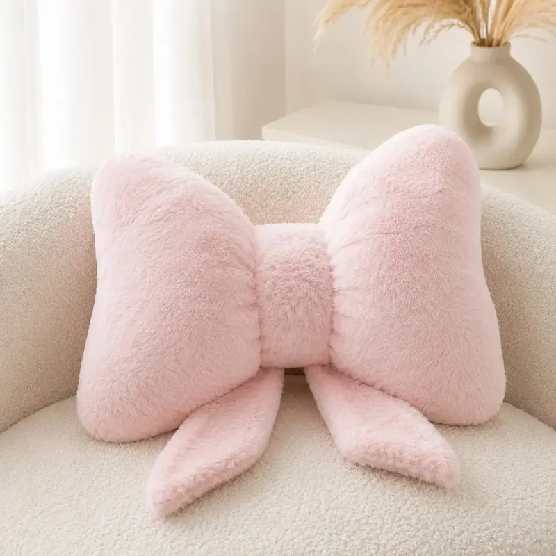 1pc Pink Bow Shaped Ultra Soft Plush Throw Pillow, Coquette Aesthetic Faux Fur Fluffy Cushion, Comfy Cushions, Cute 3D Bow Decorative Pillow for Bedroom, Living Room, Dorm, Office & Lounge, Perfect Cozy Gift for Home Decor Lovers, Valentine’s Day, Home Of