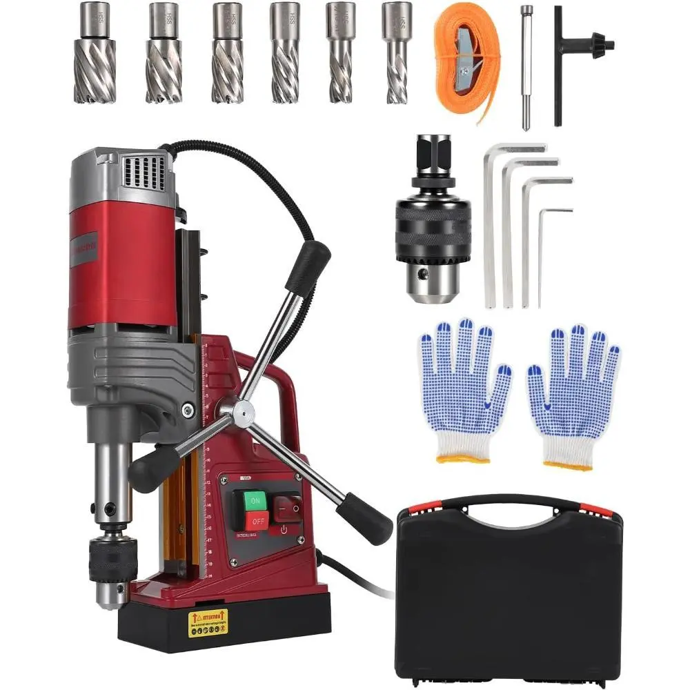 Portable Magnetic Drill Press Power Drilling Tool, 1.57" Boring Diameter, 1450W Motor, 820RPM, 13000N Magnetic Base, Twist Drill Adapter, 10-Speed Control, Accurate Straight Holes, Ideal for Steel & Metal, Precision Drill, Power Drilling Tools