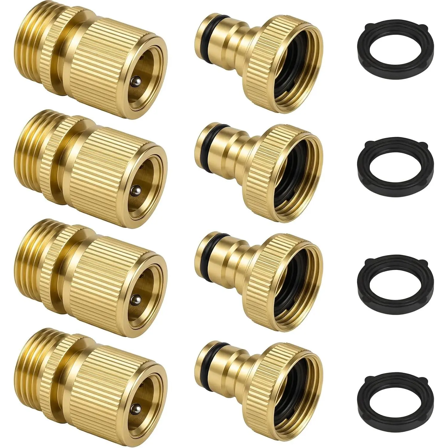 Solid Brass Garden Hose Quick Connect Fittings, 3/4" GHT,Quick Connect Kit, Female &Male Connectors with Extra Washers, Leak-Resistant, Quick Release Hose Connector for Garden Watering,4 sets