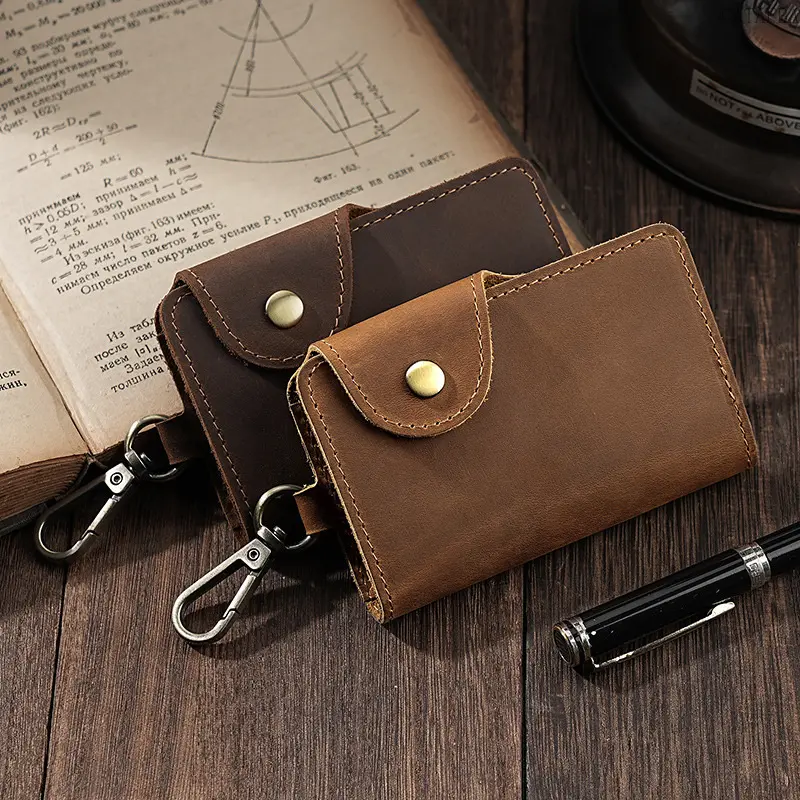 Vintage Genuine Leather Key Case for Men, Waist Hanging Key Holder, Multi-Purpose Organizer for Home Keys & Access Cards