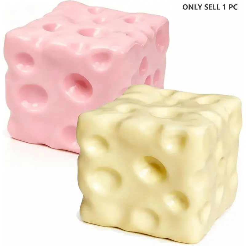 Squeeze Cheese Squishy, Soft Novelty Slow Rising Sensory Toy, Malleable Cube for Stress Relief, Comforting Texture Fidget Toy