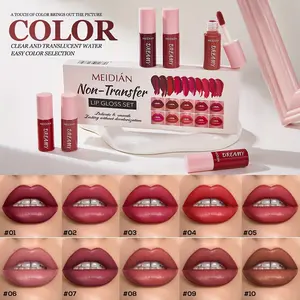 Meidian 10pcs Non-Transfer Lip Gloss Set, Long Lasting Waterproof Matte Lipstick Kit, Single Item Balm, No Alcohol or Aerosol