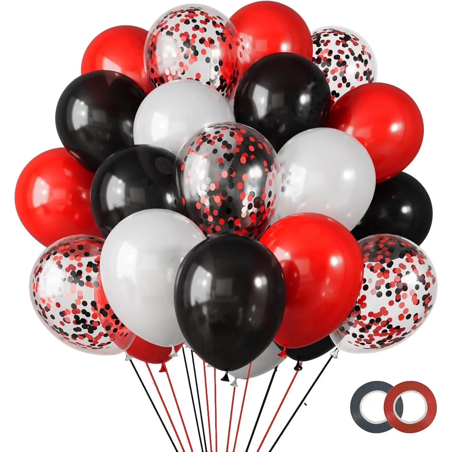 Red and Black Balloons Graduation Decorations Kit, White and Confetti Balloon 65pcs 12in, Party Balloons for Birthday, Stranger Things or Casino Theme Party Decorations