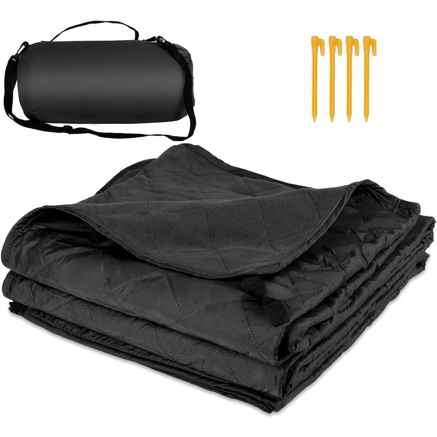 Camping Blanket with Fleece Lining 55”X 82”, Large Outdoor Blankets for Camping for Cold Weather, Windproof Stadium Blanket for , , Picnic, Adults, Machine Washable, (Black, 1 count)
