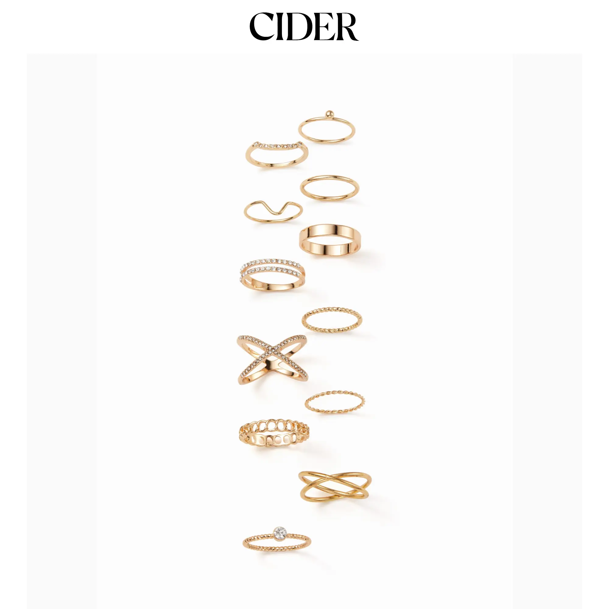 Cider 12 PCS RHINESTONE & TWISTED RINGS SET